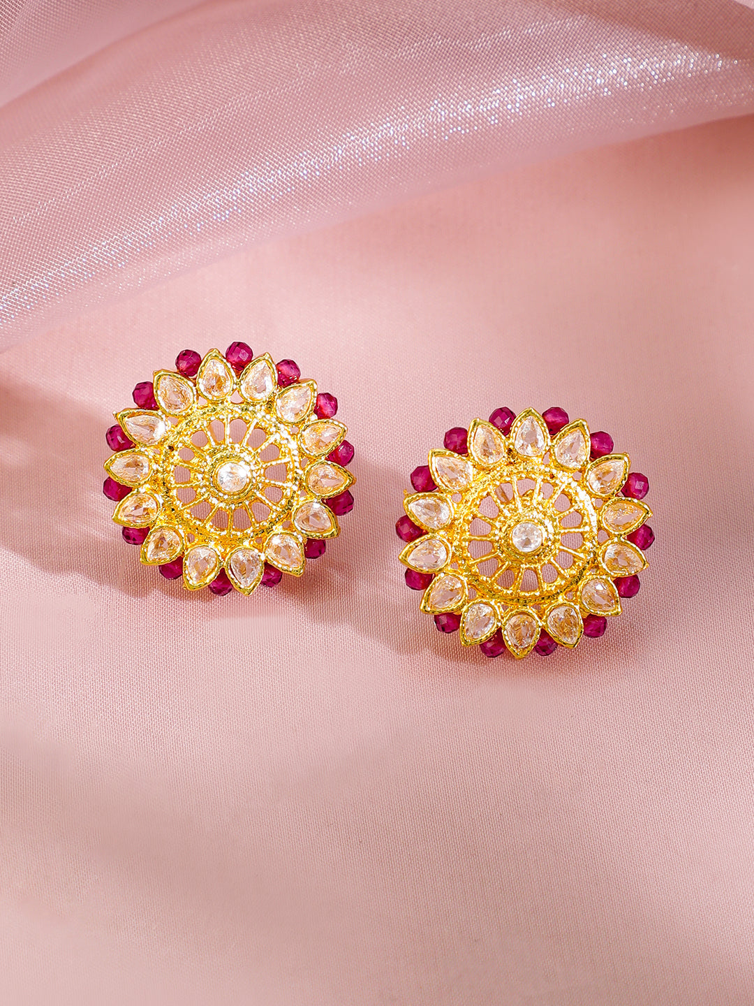 American Diamond Zirconia Pink Beads Necklace Set フリーサイズ