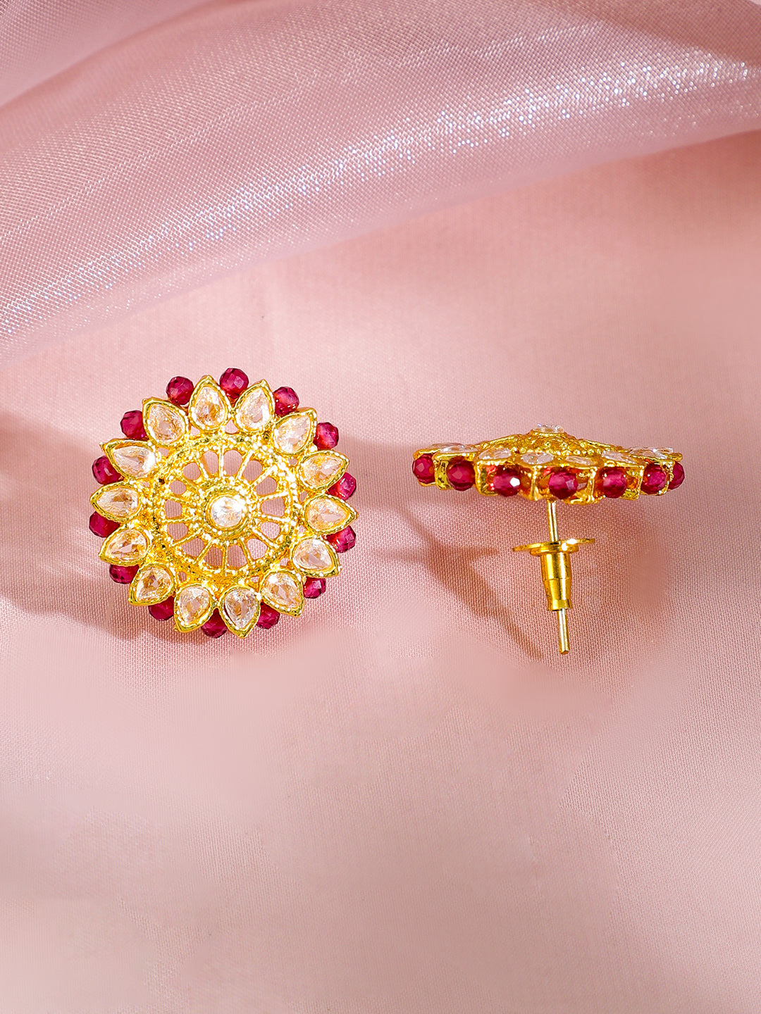 American Diamond Zirconia Pink Beads Necklace Set フリーサイズ