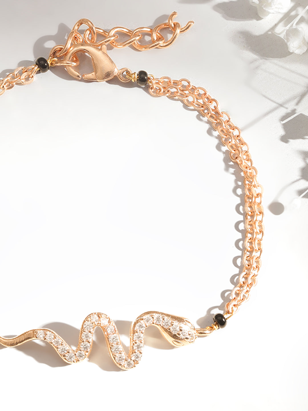 Gold-Plated Cubic Zirconia Link Bracelet フリーサイズ