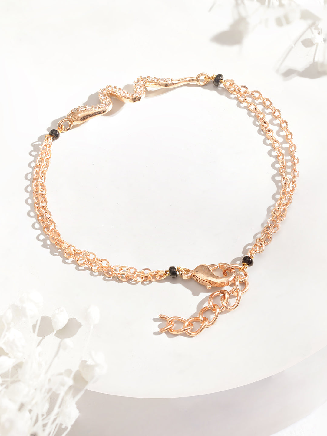 Gold-Plated Cubic Zirconia Link Bracelet フリーサイズ