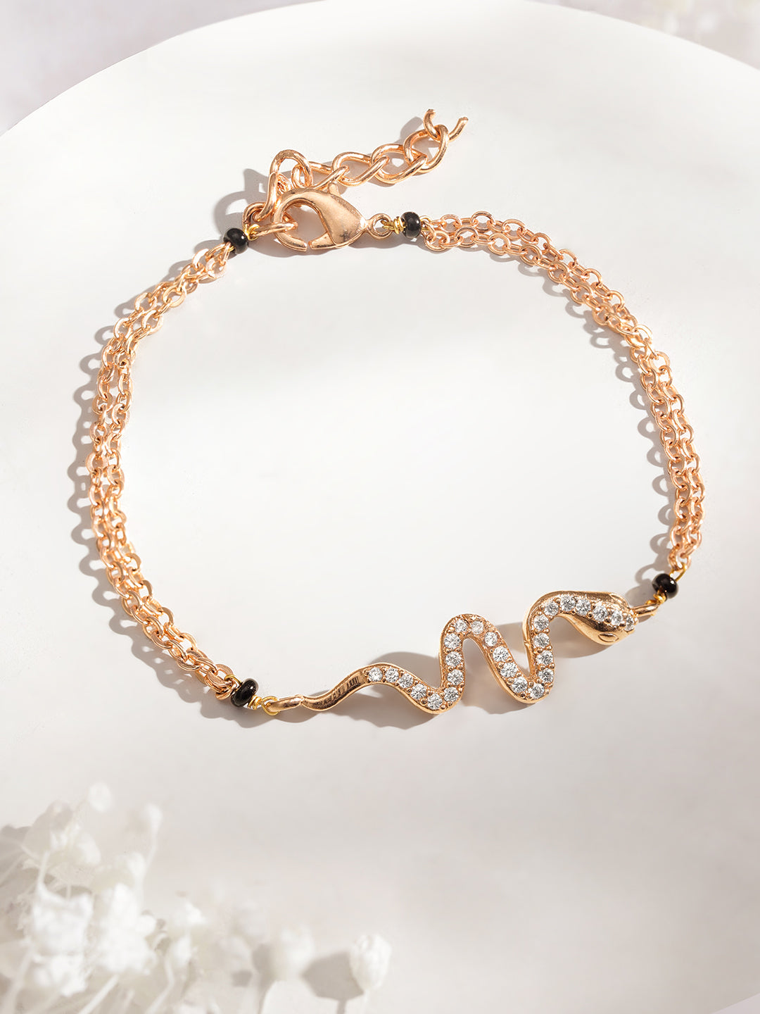 Gold-Plated Cubic Zirconia Link Bracelet フリーサイズ
