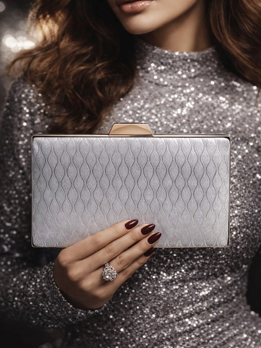 Glossy Grey Structured Box Clutch フリーサイズ