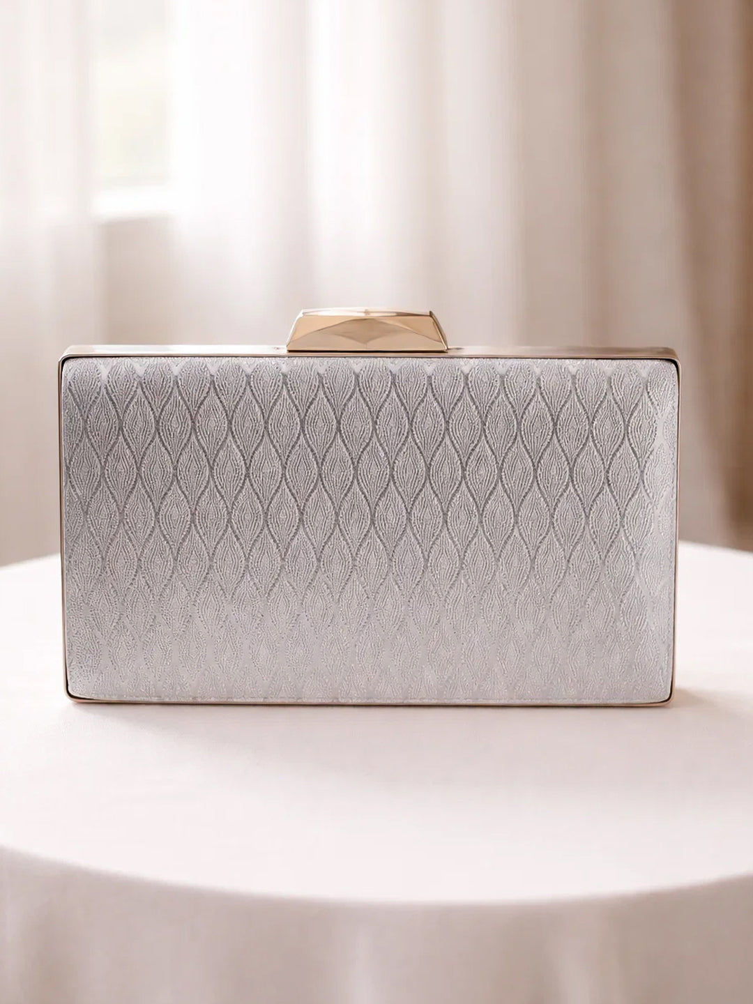 Glossy Grey Structured Box Clutch フリーサイズ