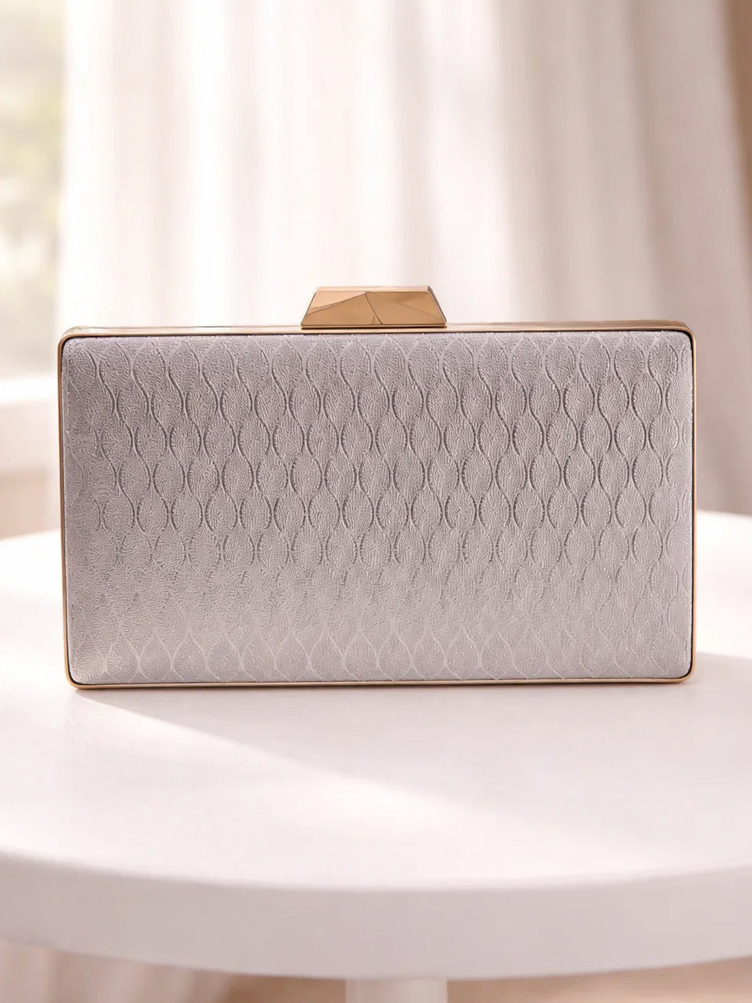 Glossy Grey Structured Box Clutch フリーサイズ