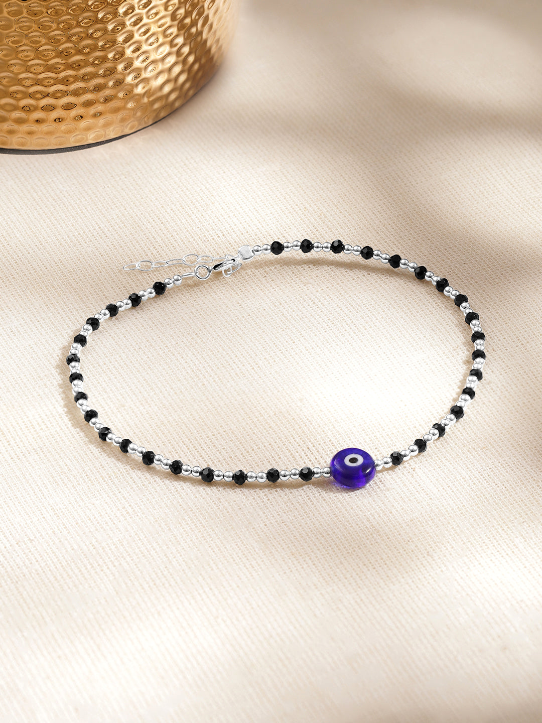925 Fine Silver Evil Eye Anklet Set Length-23 cm : Width-0.8 cm