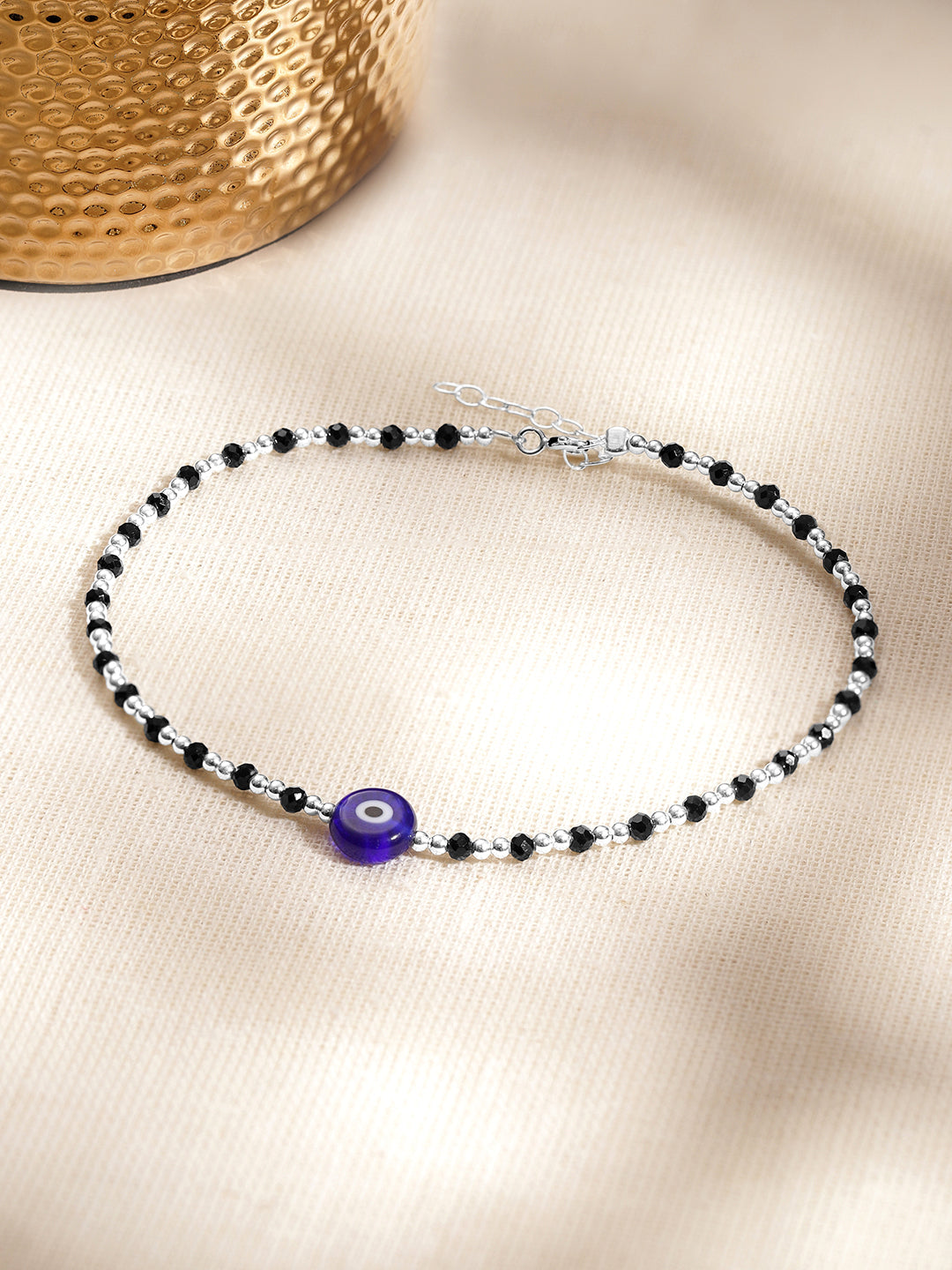 925 Fine Silver Evil Eye Anklet Set Length-23 cm : Width-0.8 cm