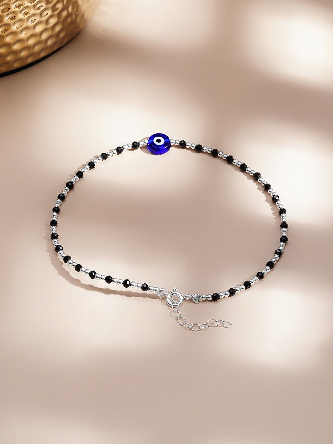 925 Fine Silver Evil Eye Anklet Set Length-23 cm : Width-0.8 cm