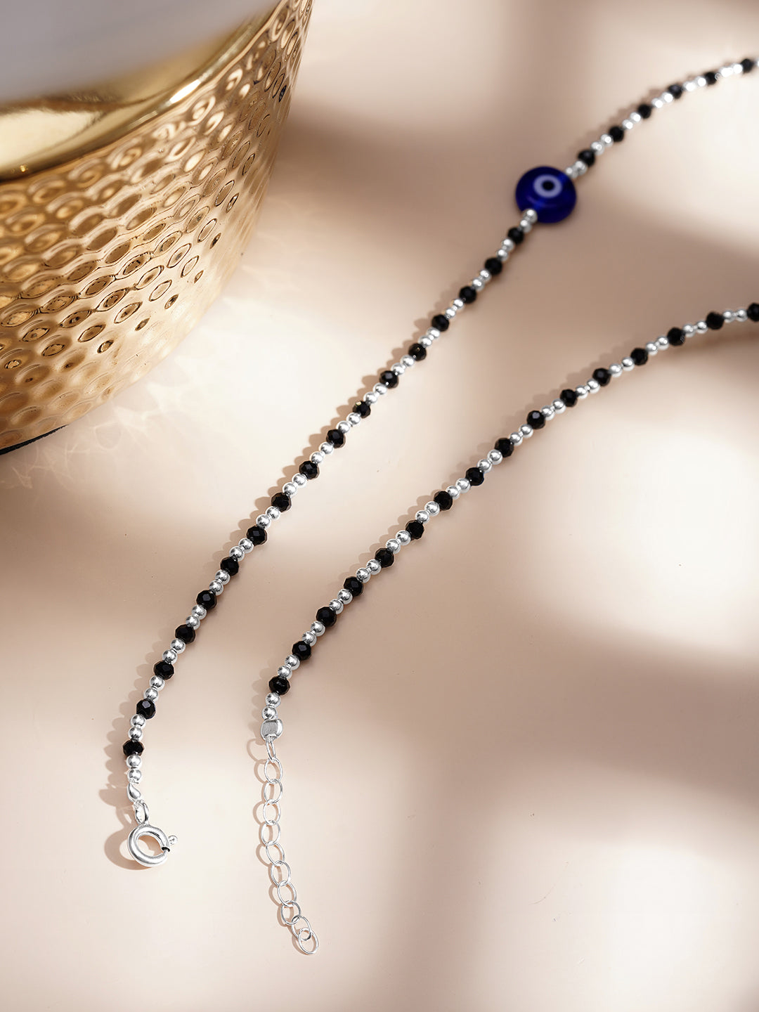 925 Fine Silver Evil Eye Anklet Set Length-23 cm : Width-0.8 cm