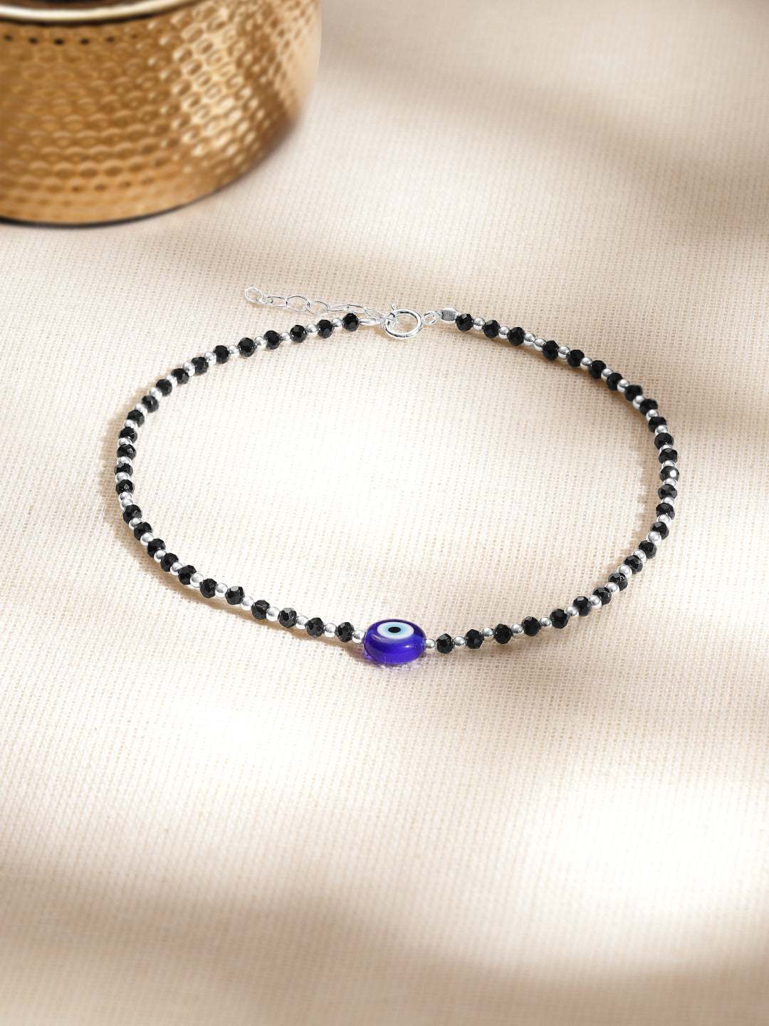 925 Fine  Silver Mystic Evil -Eye Anklet Set Length-23 cm : Width-0.8 cm