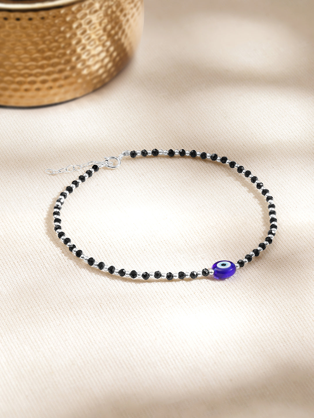 925 Fine  Silver Mystic Evil -Eye Anklet Set Length-23 cm : Width-0.8 cm