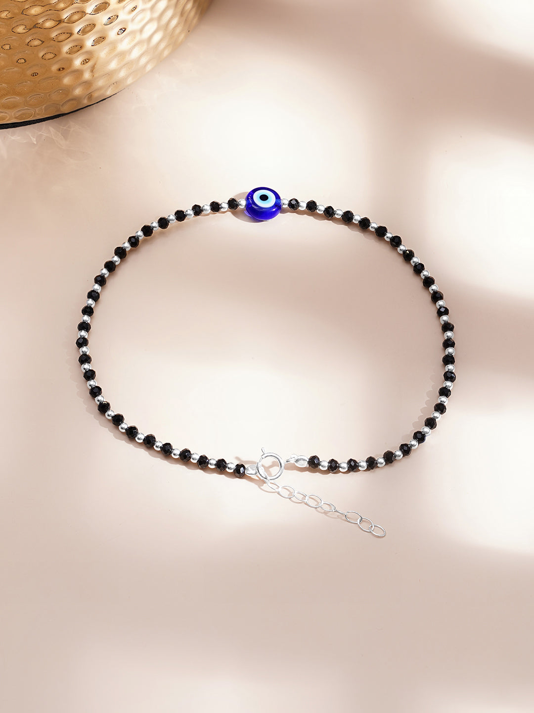 925 Fine  Silver Mystic Evil -Eye Anklet Set Length-23 cm : Width-0.8 cm