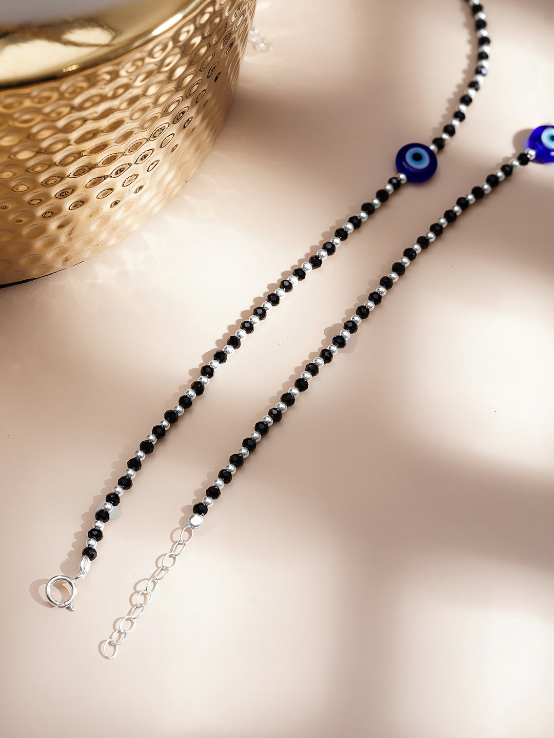 925 Fine  Silver Mystic Evil -Eye Anklet Set Length-23 cm : Width-0.8 cm