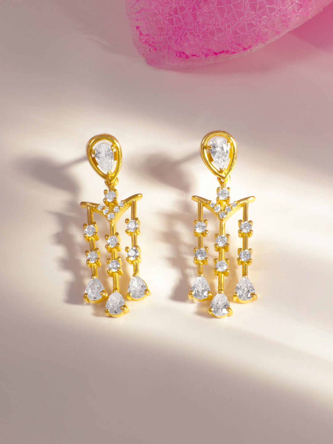 925 Fine Silver Crystal Tassel Dangler Earrings Length-3 cm : Width-1 cm