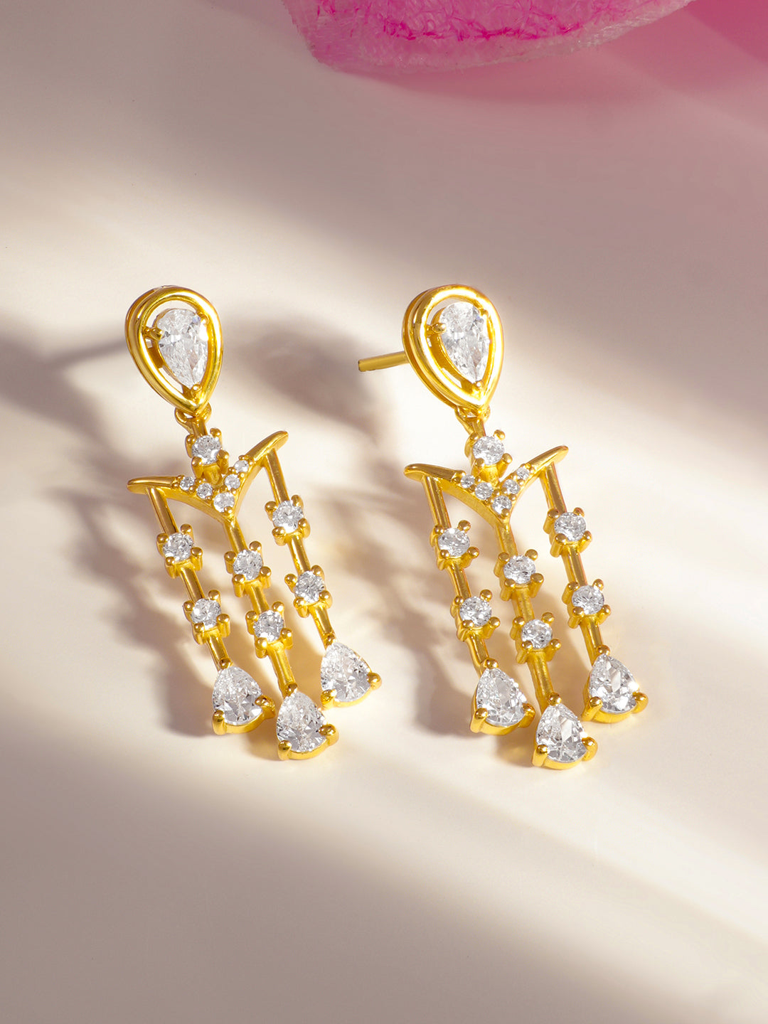 925 Fine Silver Crystal Tassel Dangler Earrings Length-3 cm : Width-1 cm
