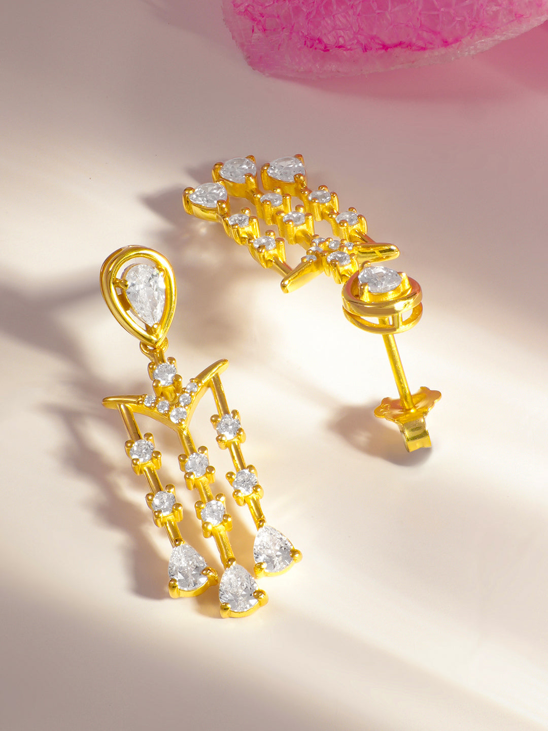 925 Fine Silver Crystal Tassel Dangler Earrings Length-3 cm : Width-1 cm