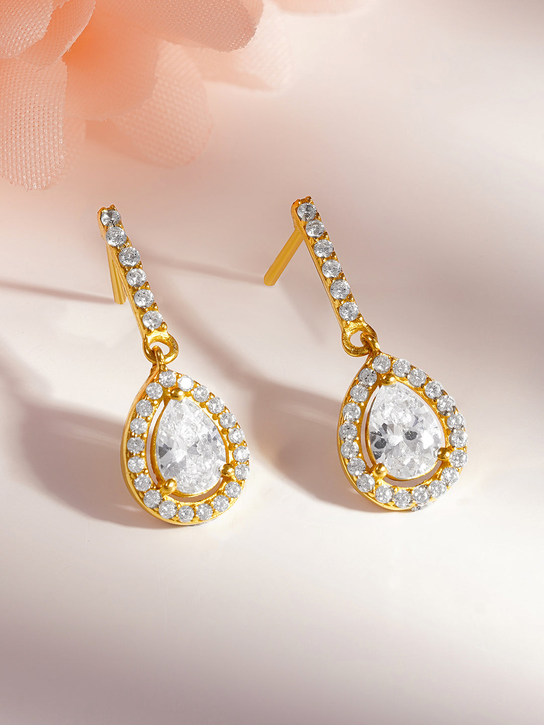 925 Fine Silver Teardrop Halo Crystal Drop Earrings Length-2.5 cm : Width-1 cm