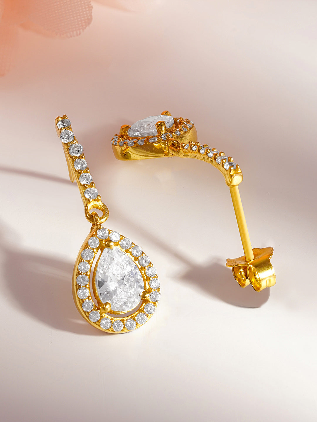 925 Fine Silver Teardrop Halo Crystal Drop Earrings Length-2.5 cm : Width-1 cm