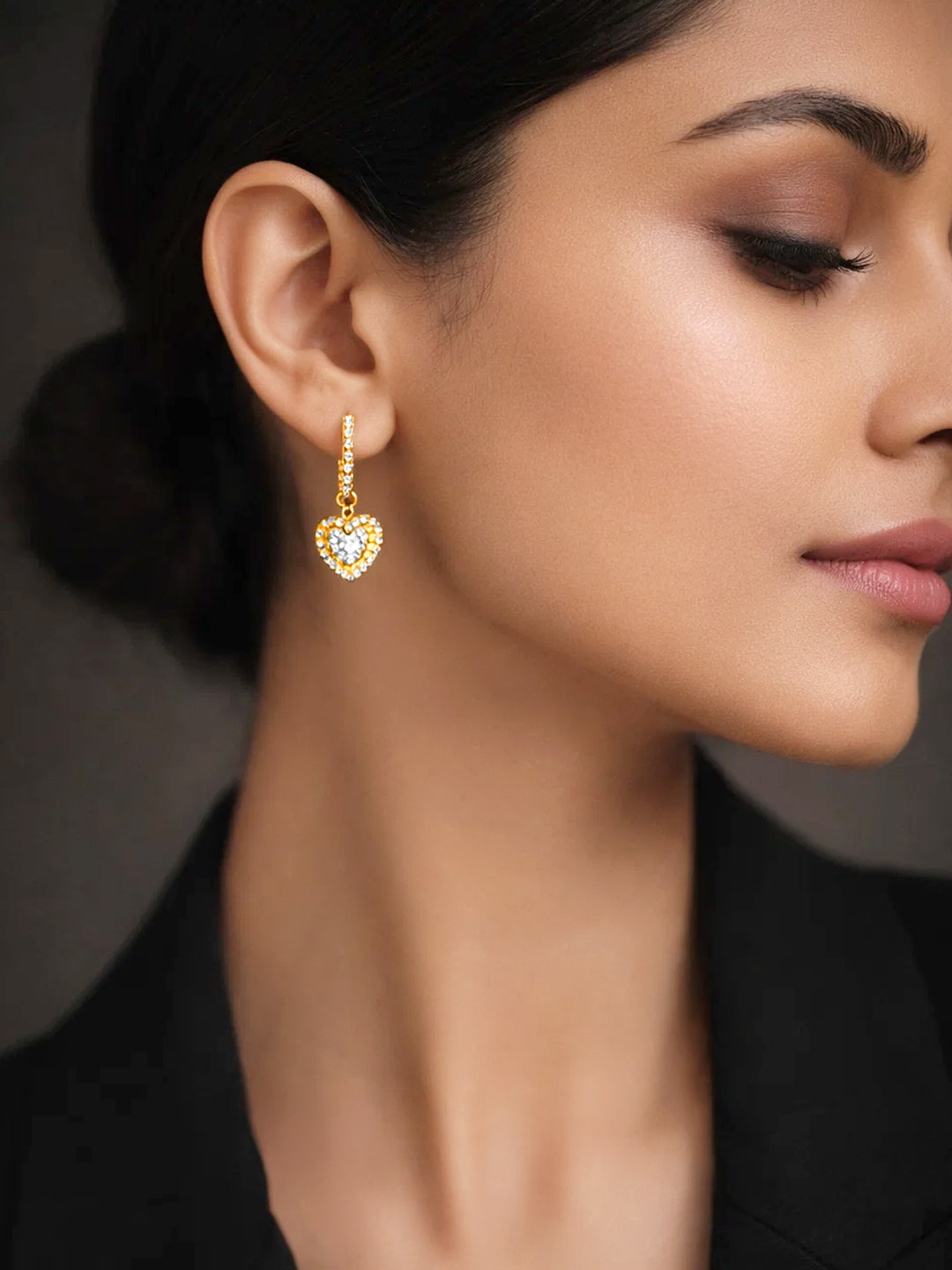 925 Fine Silver Sparkling Heart Drop Earrings Length-2.5 cm : Width-1 cm
