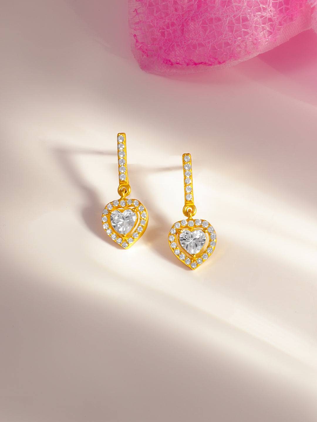 925 Fine Silver Sparkling Heart Drop Earrings Length-2.5 cm : Width-1 cm