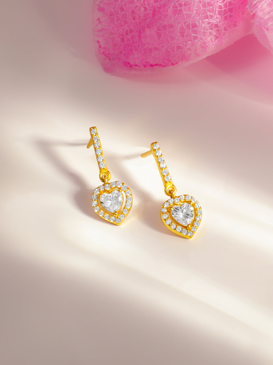925 Fine Silver Sparkling Heart Drop Earrings Length-2.5 cm : Width-1 cm