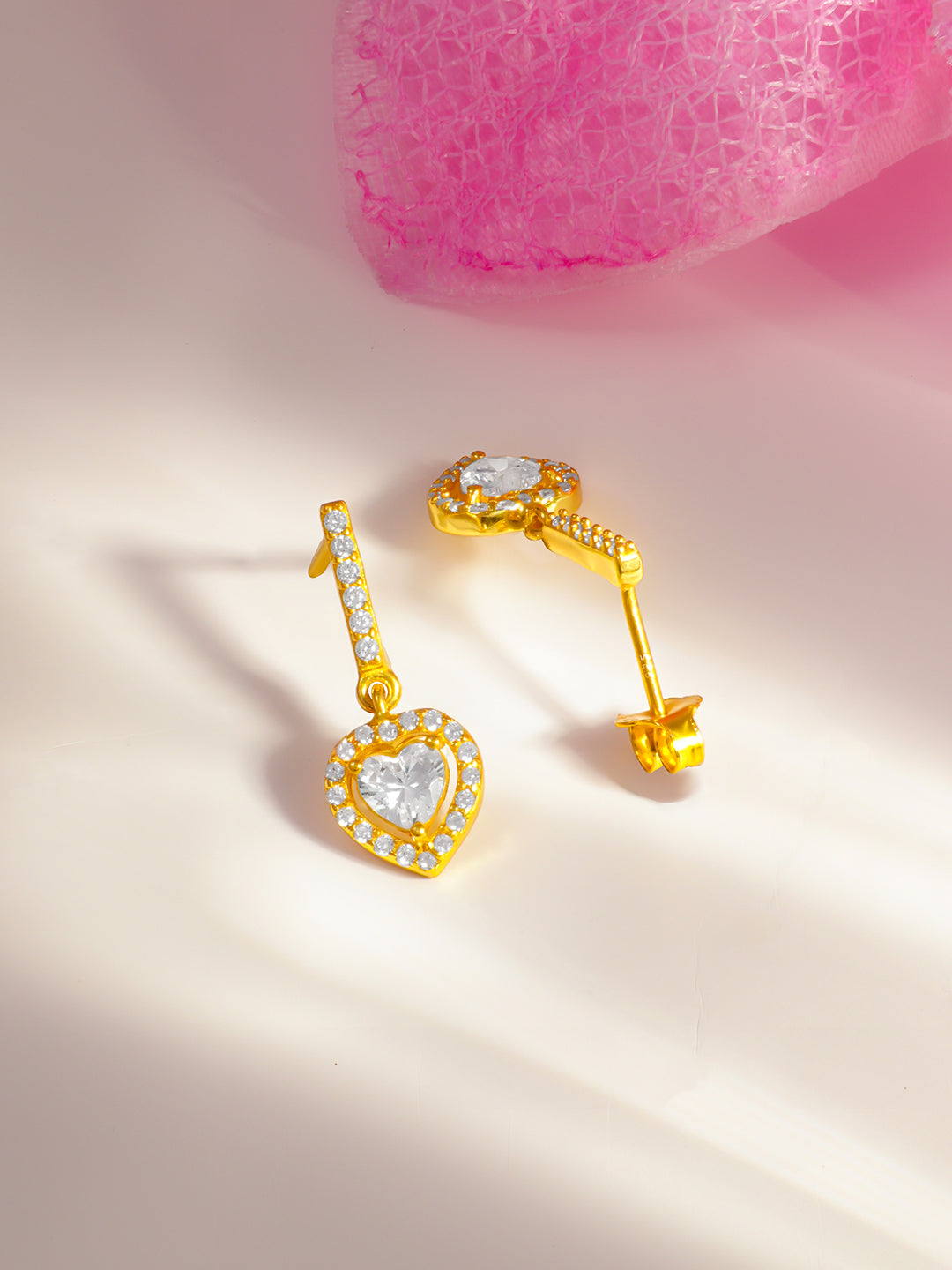 925 Fine Silver Sparkling Heart Drop Earrings Length-2.5 cm : Width-1 cm