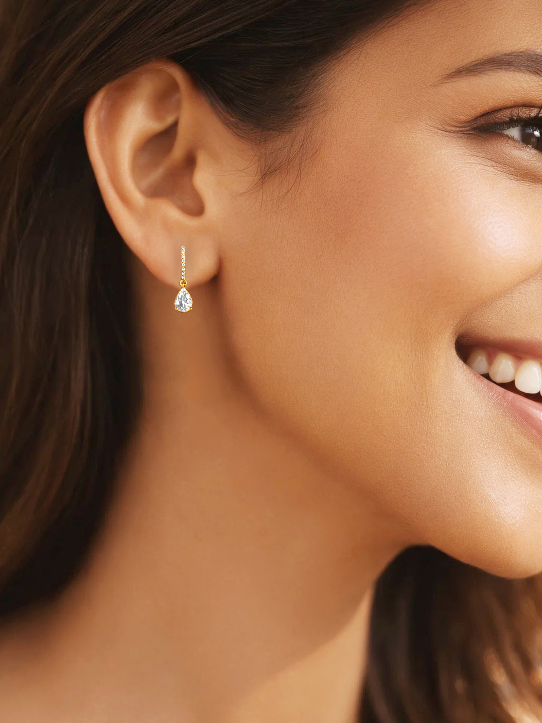 925 Fine Silver Pear Cut Crystal Teardrop Earrings Length-2.5 cm : Width-0.6 cm
