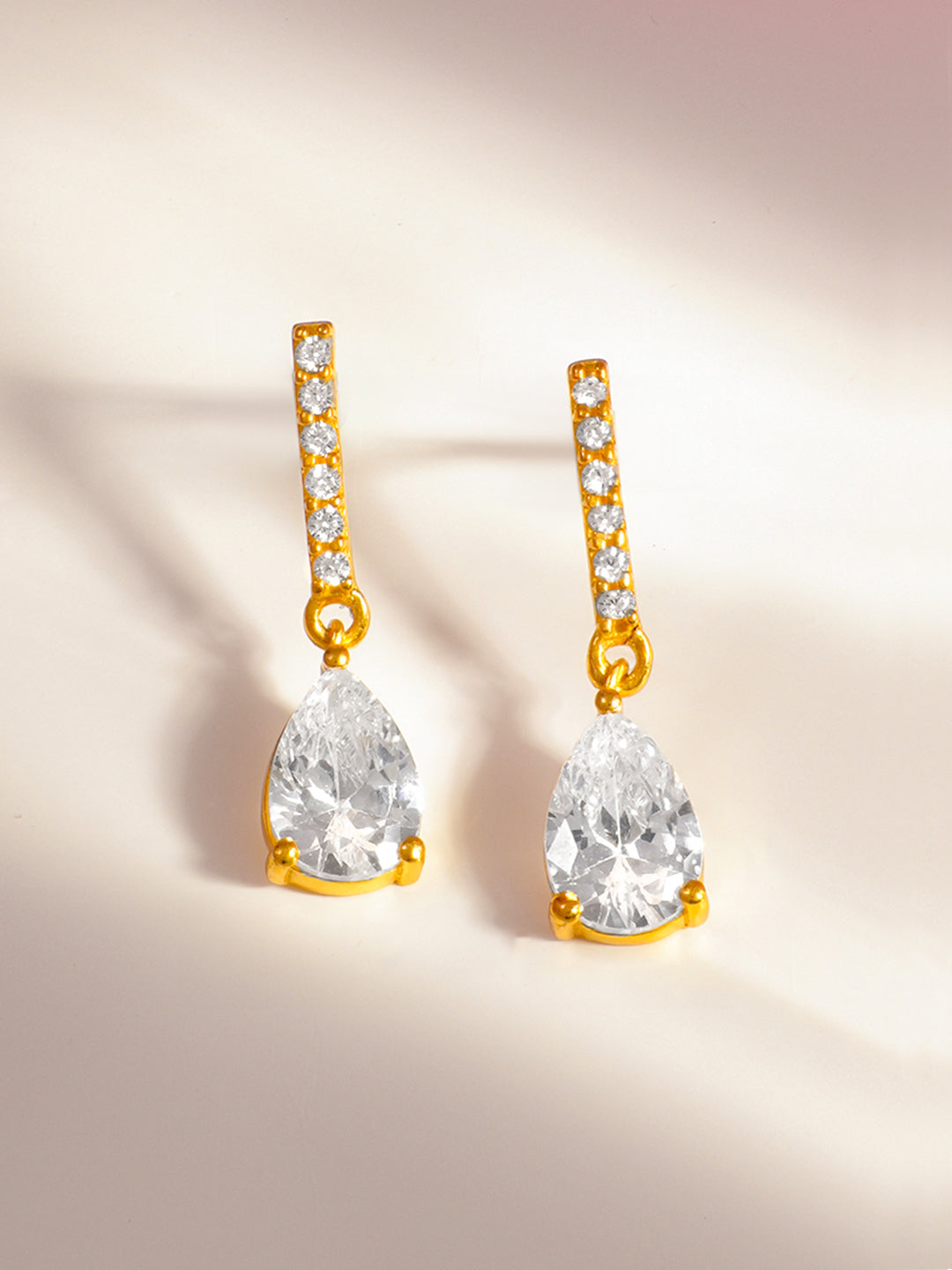 925 Fine Silver Pear Cut Crystal Teardrop Earrings Length-2.5 cm : Width-0.6 cm