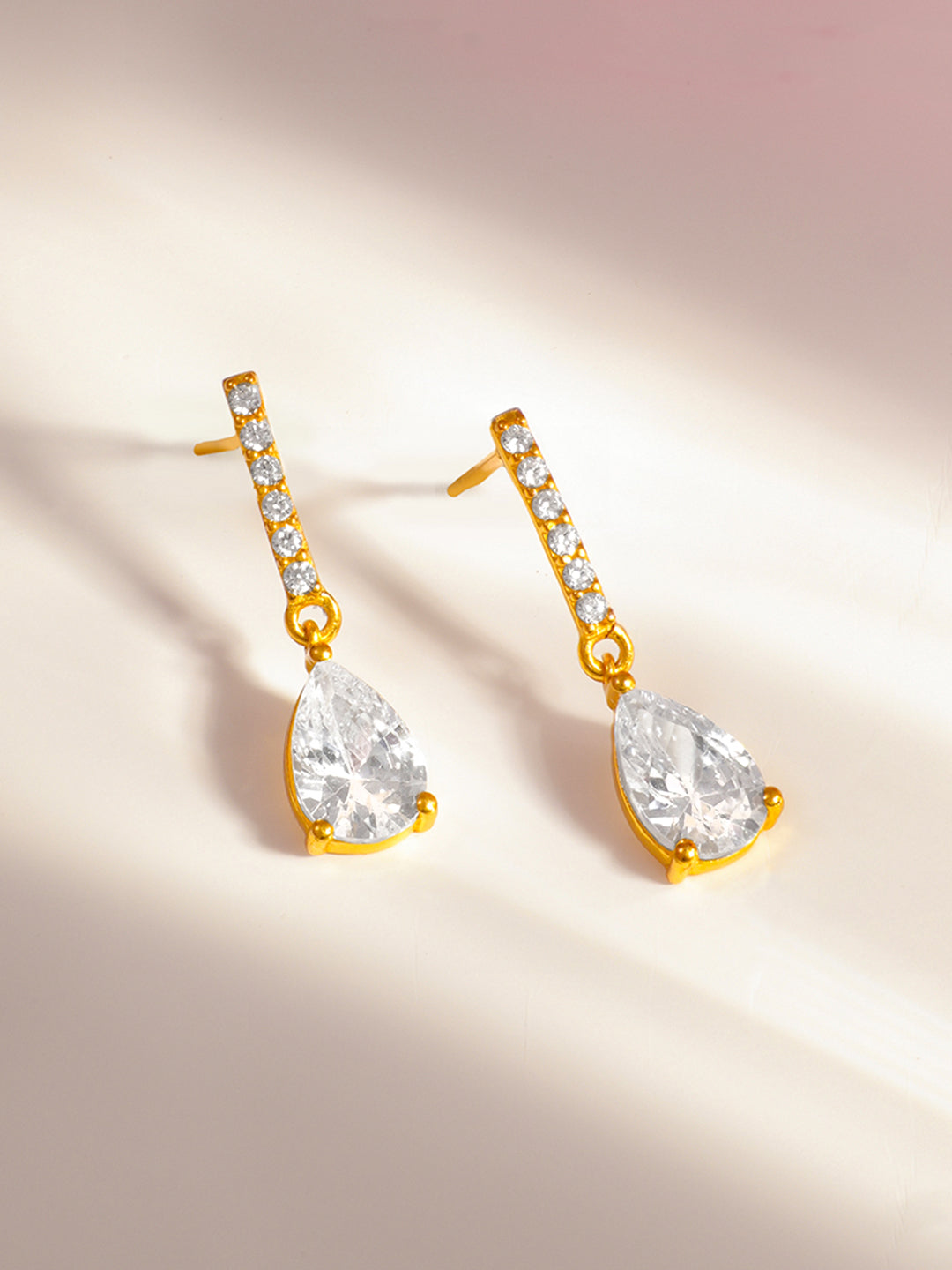 925 Fine Silver Pear Cut Crystal Teardrop Earrings Length-2.5 cm : Width-0.6 cm