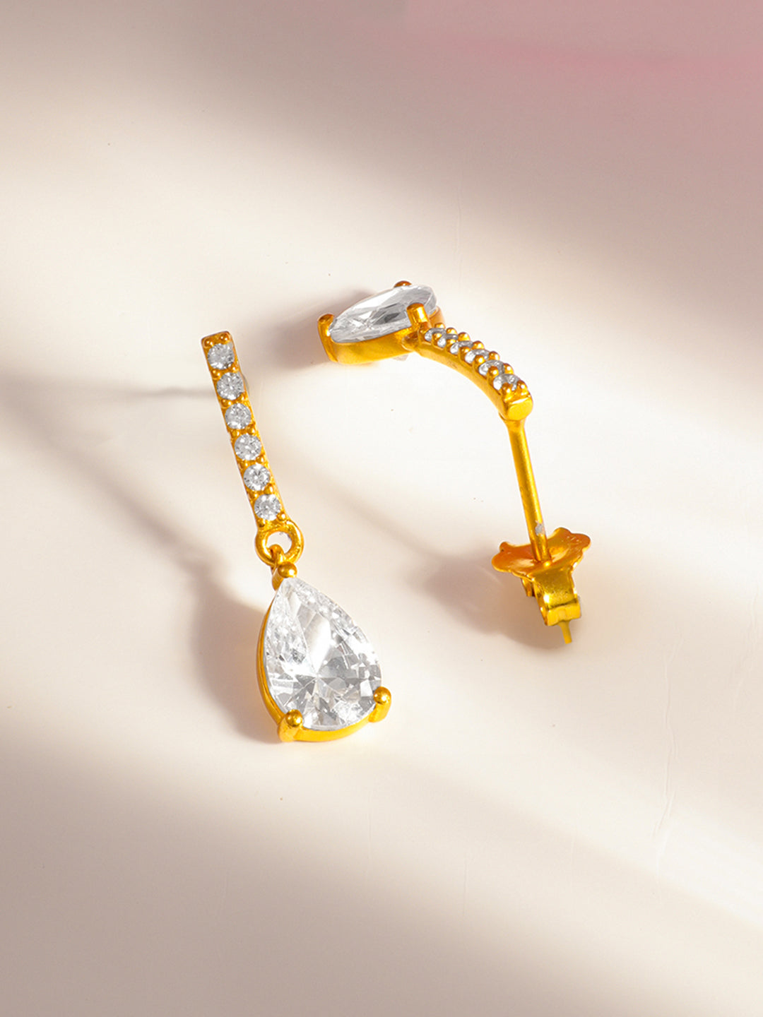 925 Fine Silver Pear Cut Crystal Teardrop Earrings Length-2.5 cm : Width-0.6 cm