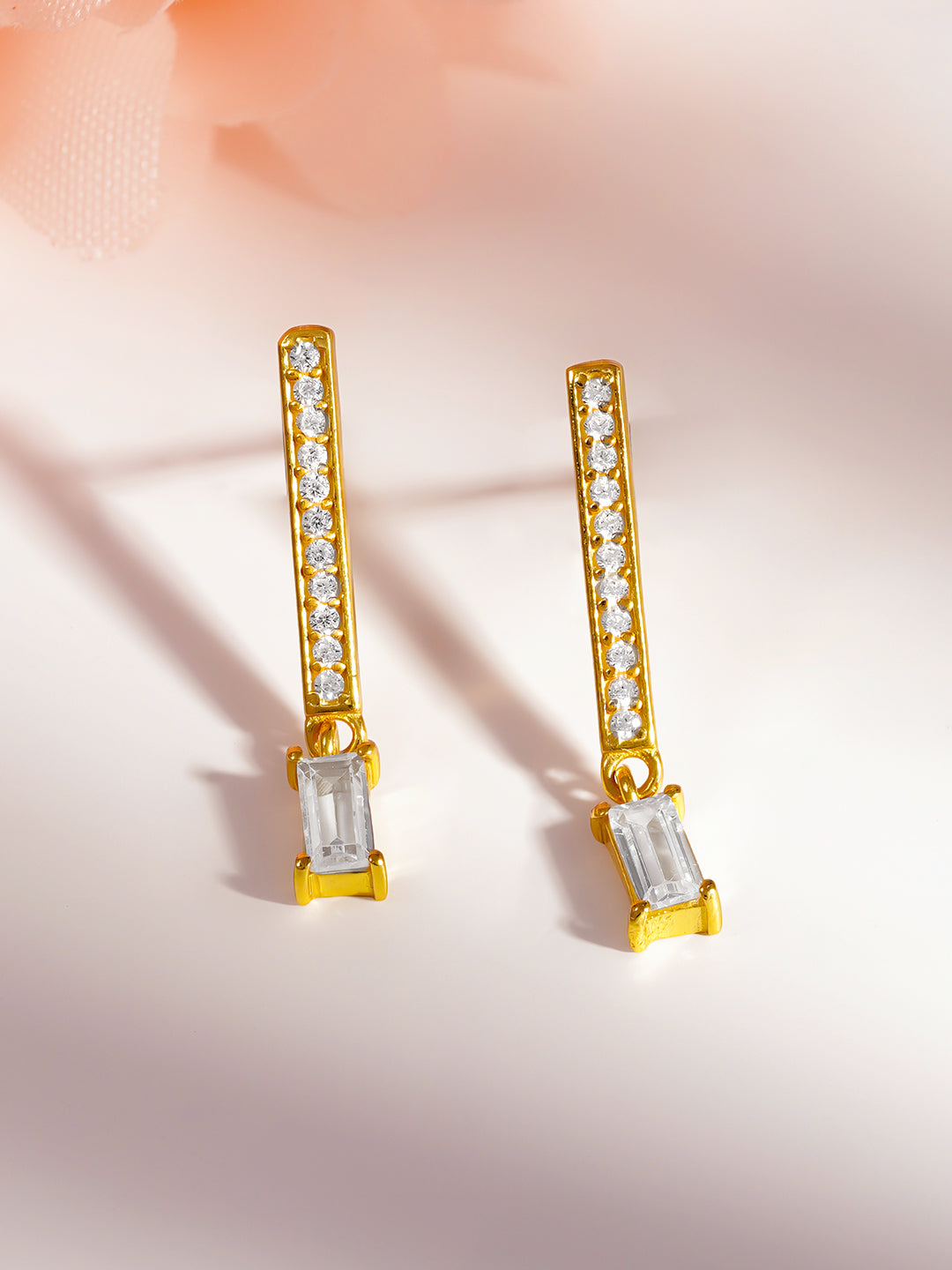 925 Fine Silver Emerald Cut Diamond Drop Earrings Length-2.5 cm : Width-0.4 cm