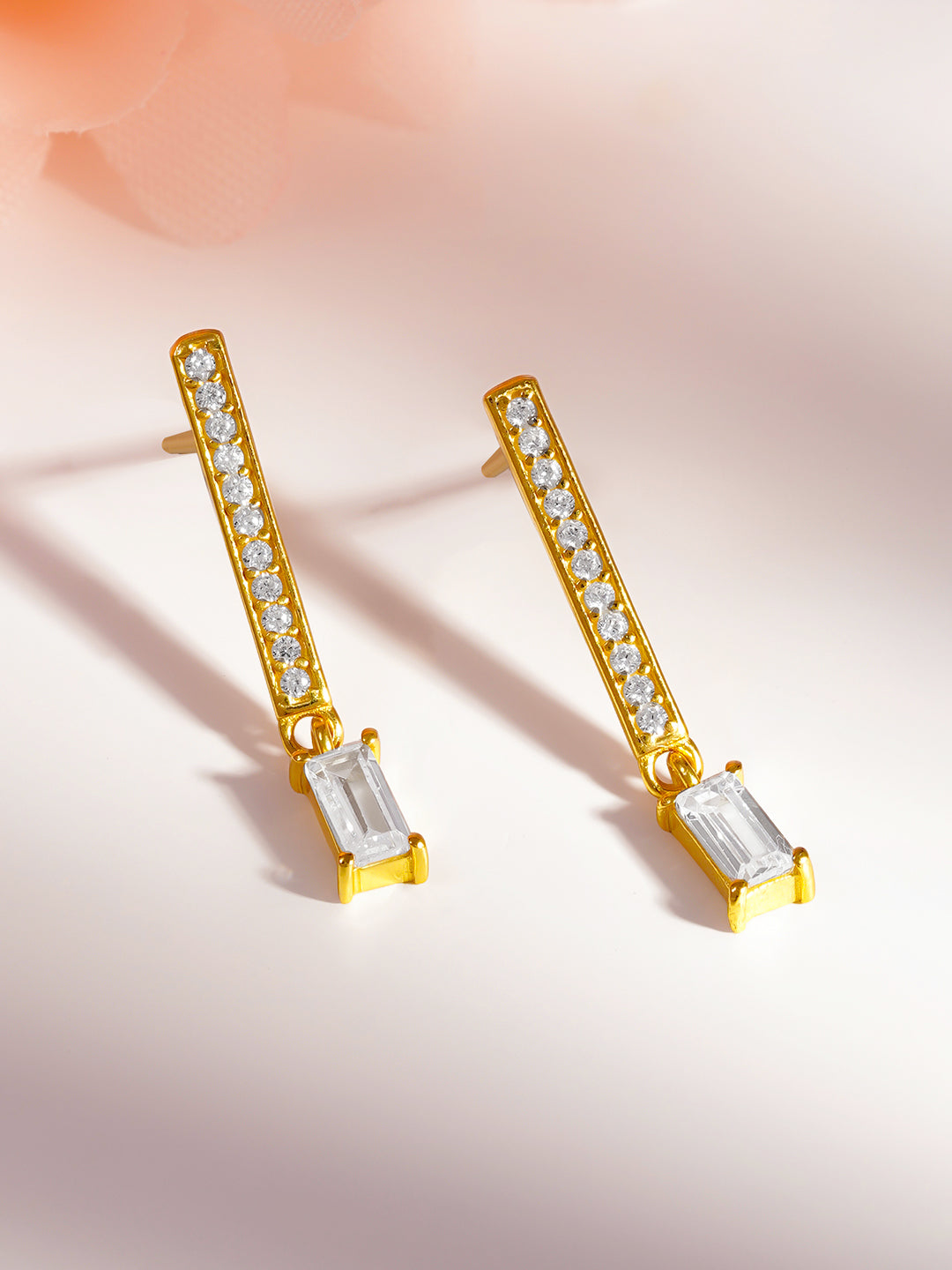925 Fine Silver Emerald Cut Diamond Drop Earrings Length-2.5 cm : Width-0.4 cm