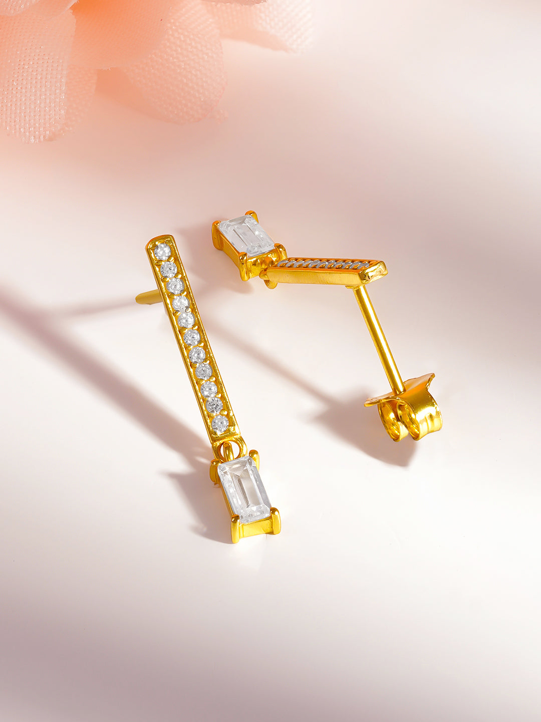 925 Fine Silver Emerald Cut Diamond Drop Earrings Length-2.5 cm : Width-0.4 cm