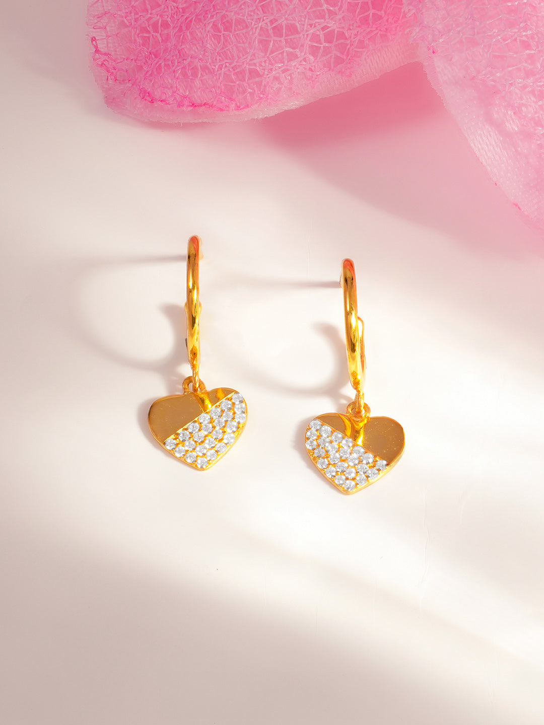 925 Fine Silver Crystal Heart Hoop Drop Earrings Length-2.5 cm : Width-1 cm