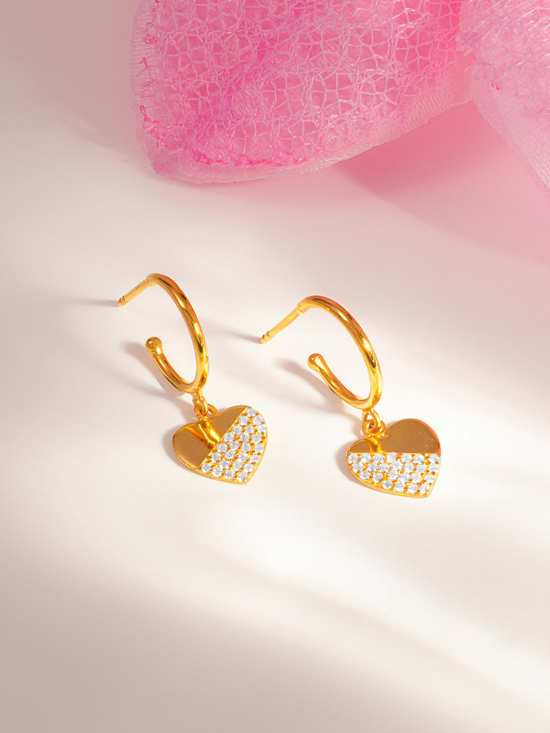 925 Fine Silver Crystal Heart Hoop Drop Earrings Length-2.5 cm : Width-1 cm