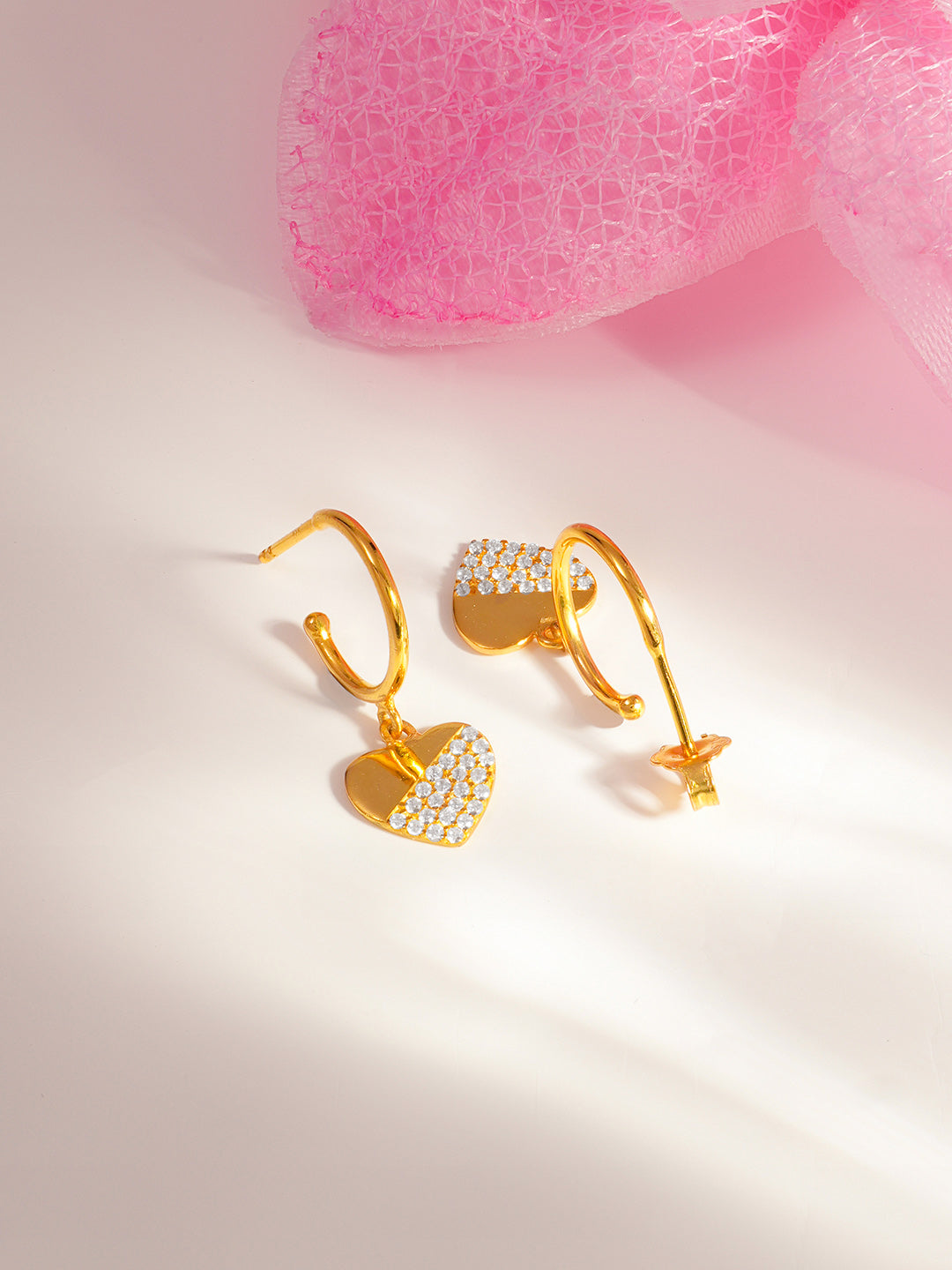 925 Fine Silver Crystal Heart Hoop Drop Earrings Length-2.5 cm : Width-1 cm