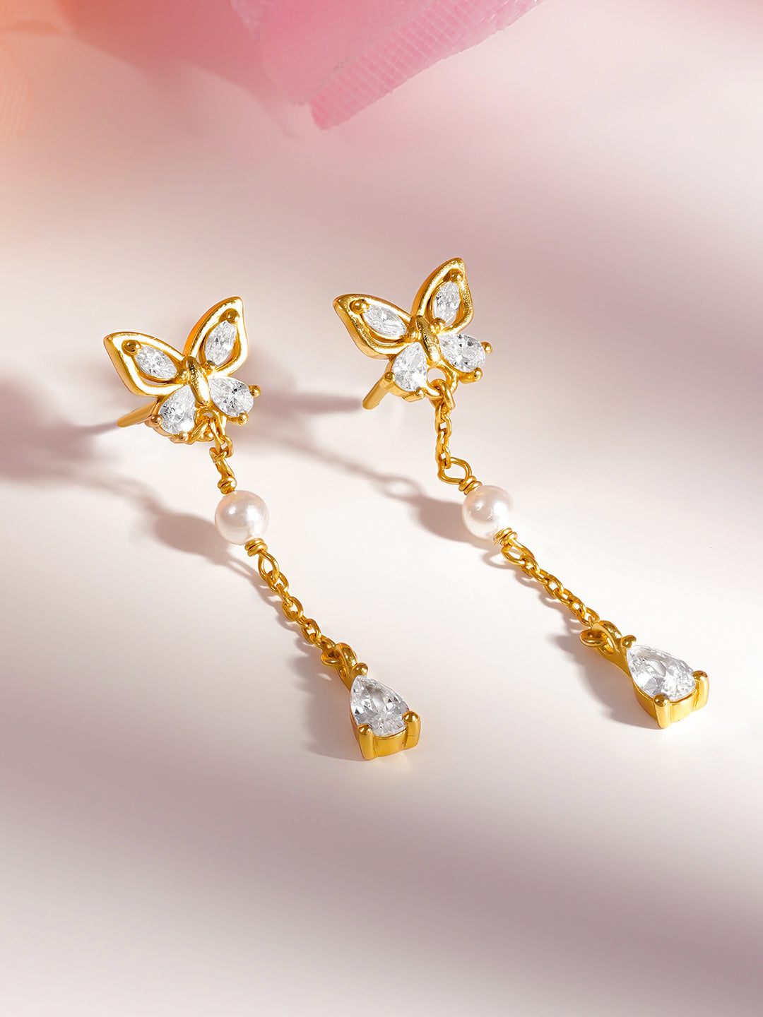 925 Fine Silver Butterfly Pearl Chain Drop Earrings Length-3.5 cm : Width-0.8 cm
