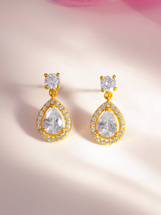 925 Fine Silver Pear Halo Crystal Drop Earrings Length-2 cm : Width-1 cm