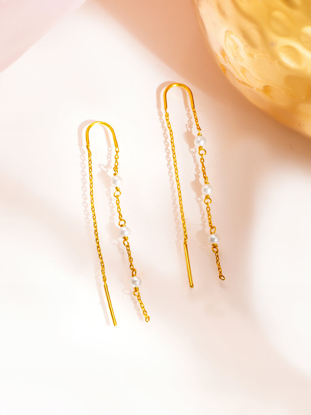 925 Fine Silver Pearl Chain Dangler Earrings Length-6 cm : Width-1 cm