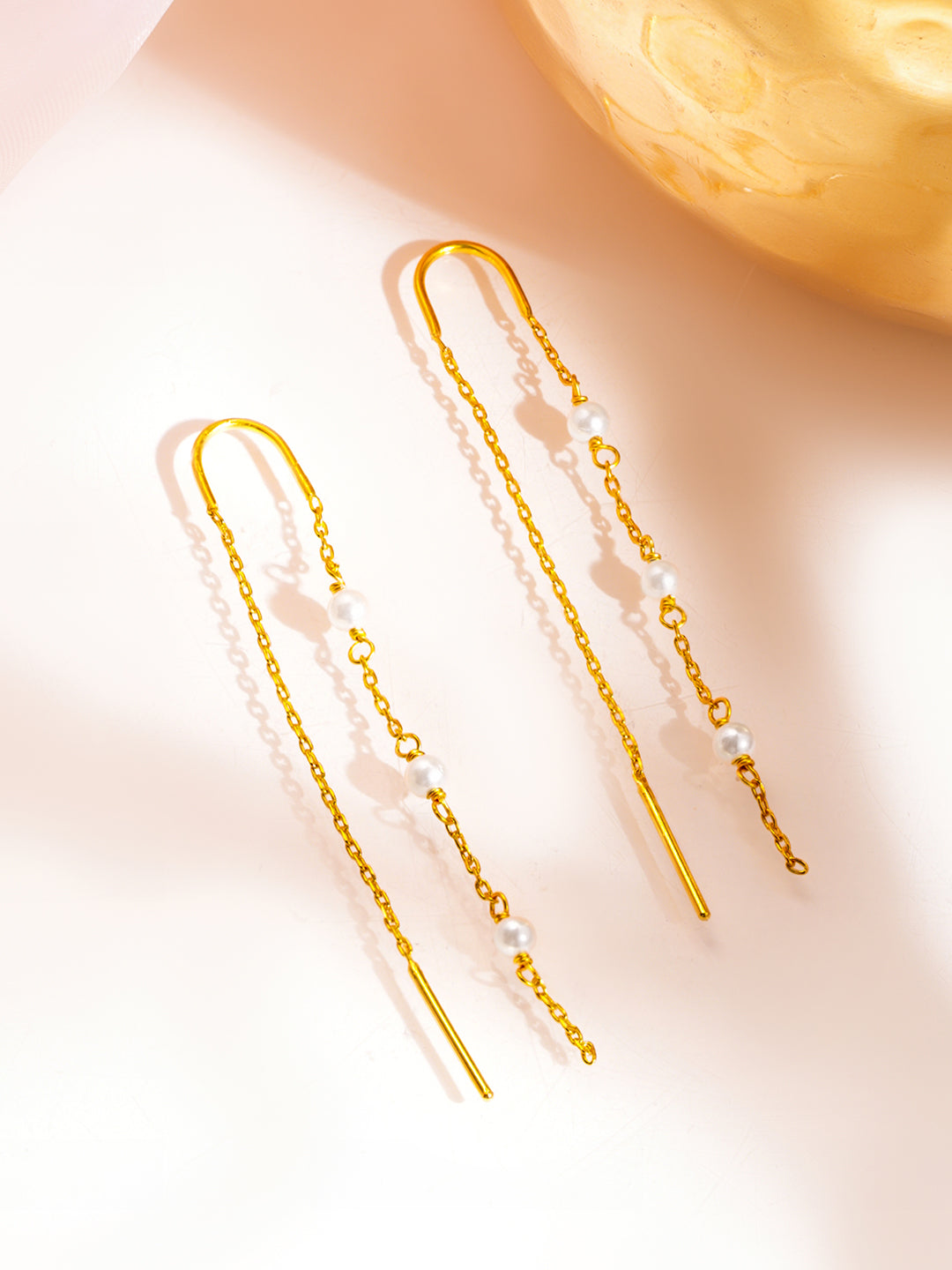 925 Fine Silver Pearl Chain Dangler Earrings Length-6 cm : Width-1 cm