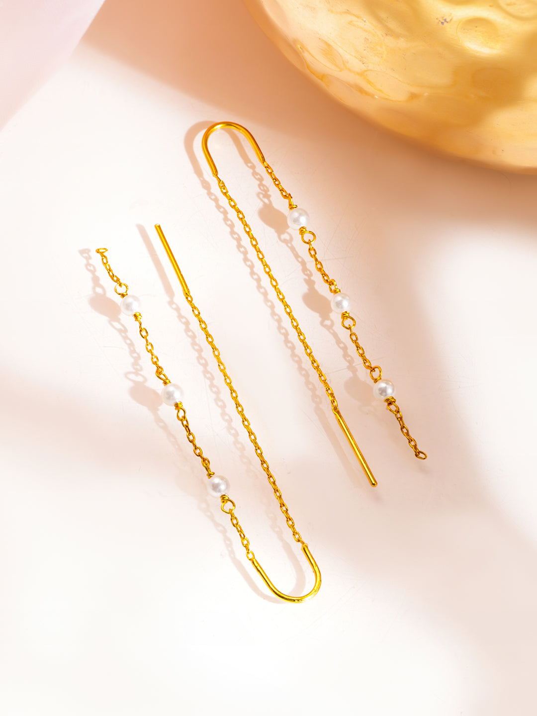 925 Fine Silver Pearl Chain Dangler Earrings Length-6 cm : Width-1 cm