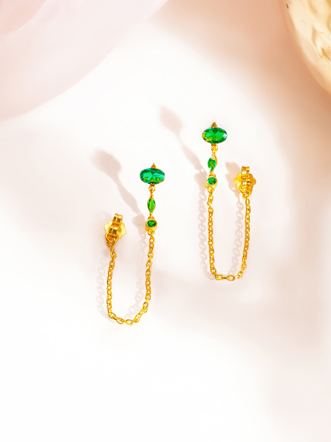 925 Fine Silver Emerald Crystal Chain Drop Earrings Length-4 cm : Width-0.5 cm