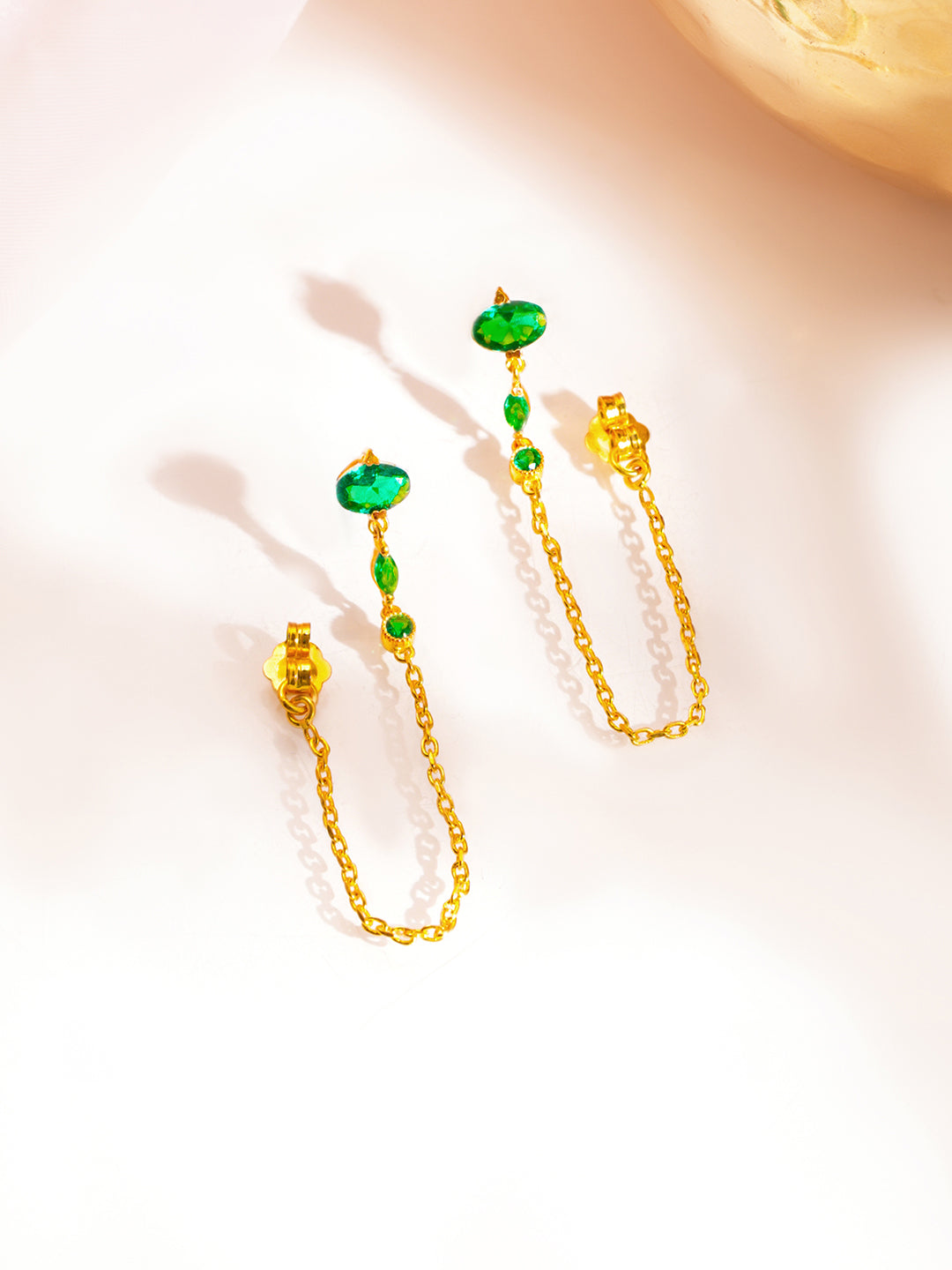925 Fine Silver Emerald Crystal Chain Drop Earrings Length-4 cm : Width-0.5 cm