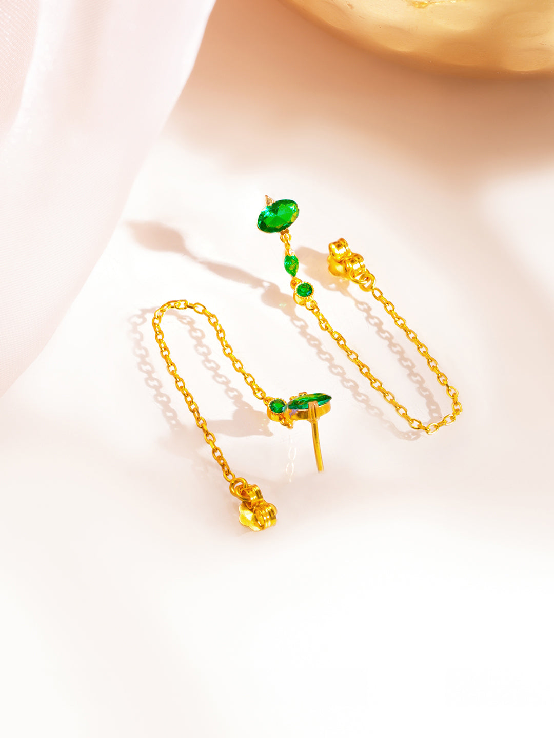 925 Fine Silver Emerald Crystal Chain Drop Earrings Length-4 cm : Width-0.5 cm