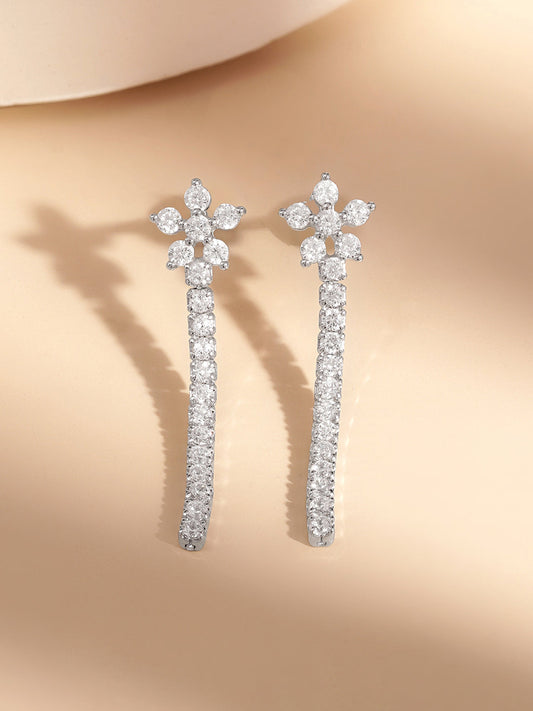 925 Fine Silver Cryatal Floral Cascade Earrings Length-2.8 cm : Width-0.5 cm