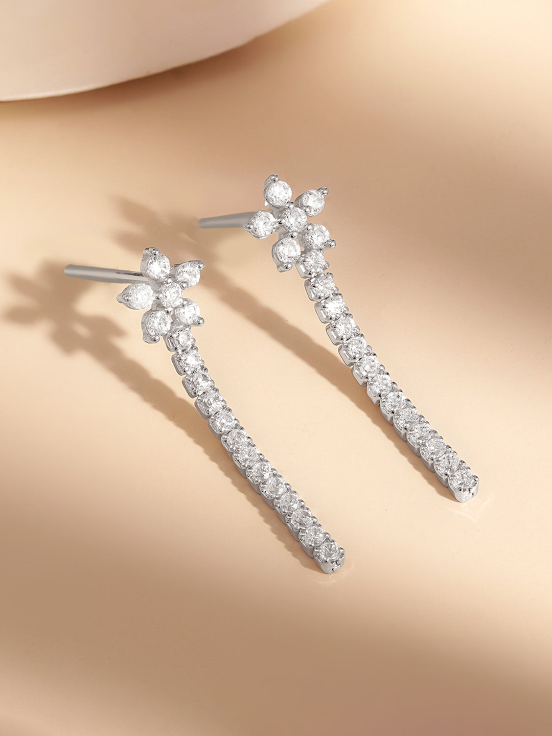 925 Fine Silver Cryatal Floral Cascade Earrings Length-2.8 cm : Width-0.5 cm