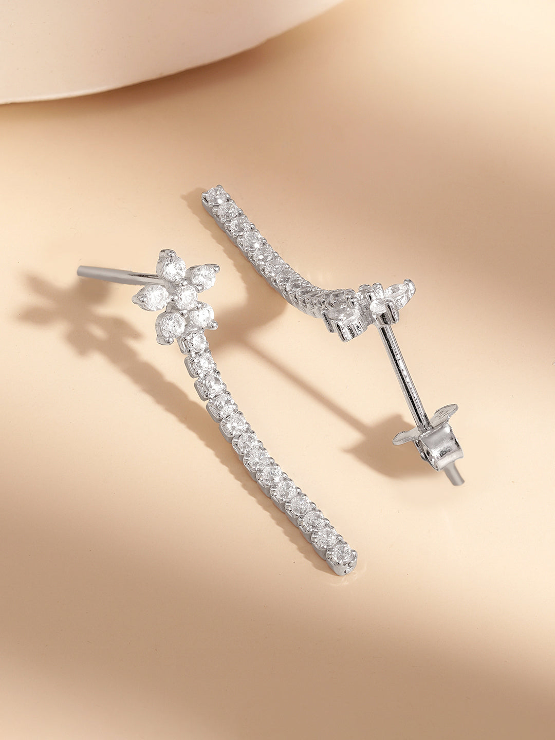 925 Fine Silver Cryatal Floral Cascade Earrings Length-2.8 cm : Width-0.5 cm