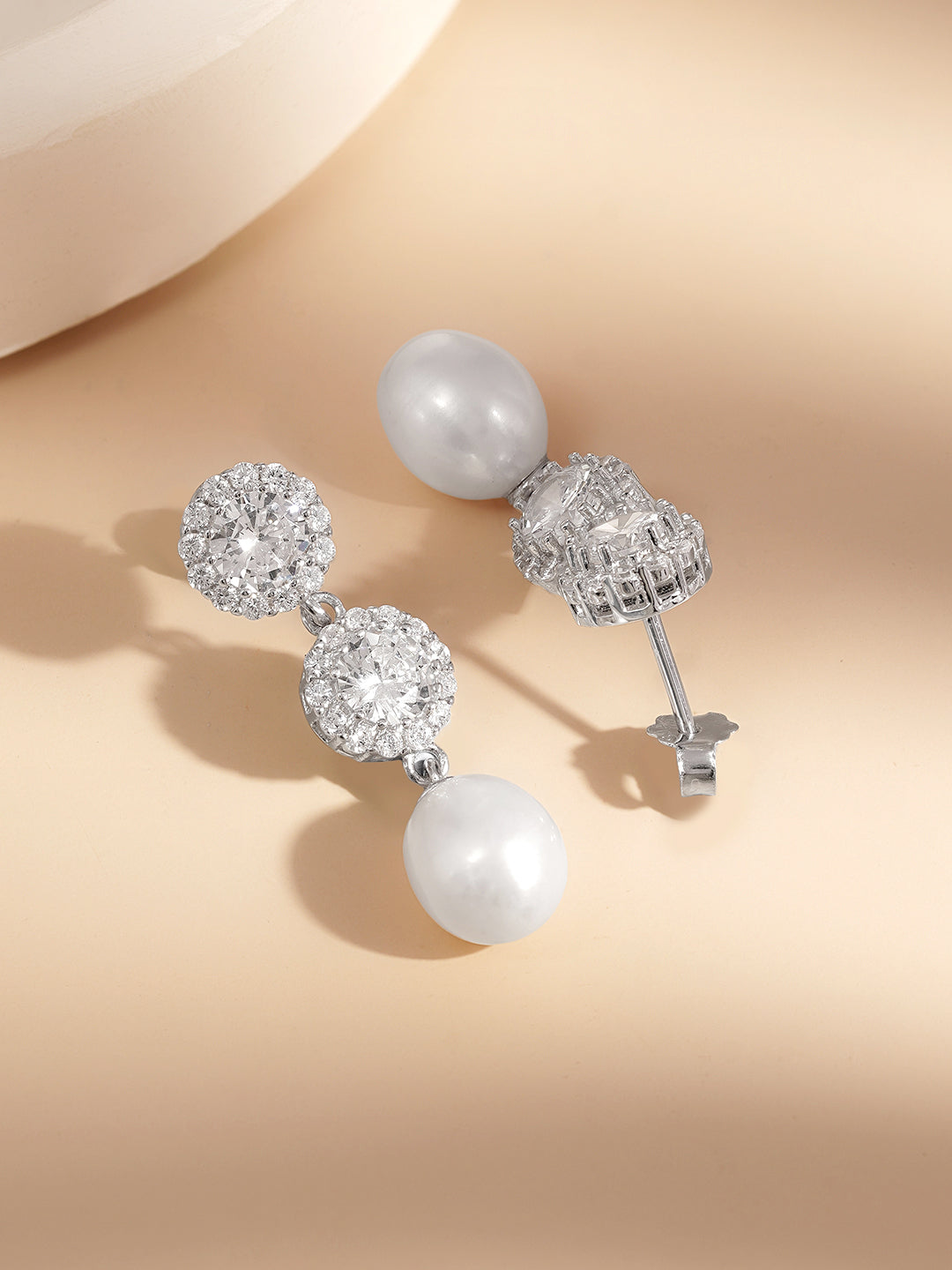 925 Fine Silver Pearl Bloom Drop Earrings Length-3 cm : Width-1 cm