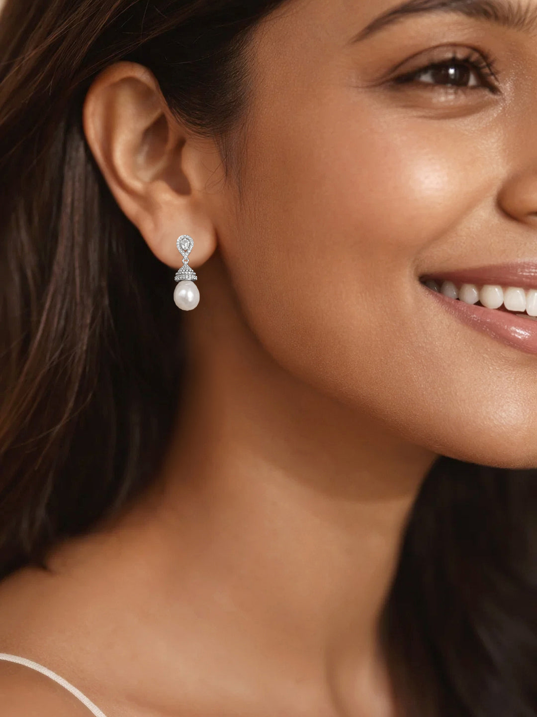925 Fine Silver Pearl Glow Drop Earrings Length-2.5 cm : Width-0.8 cm
