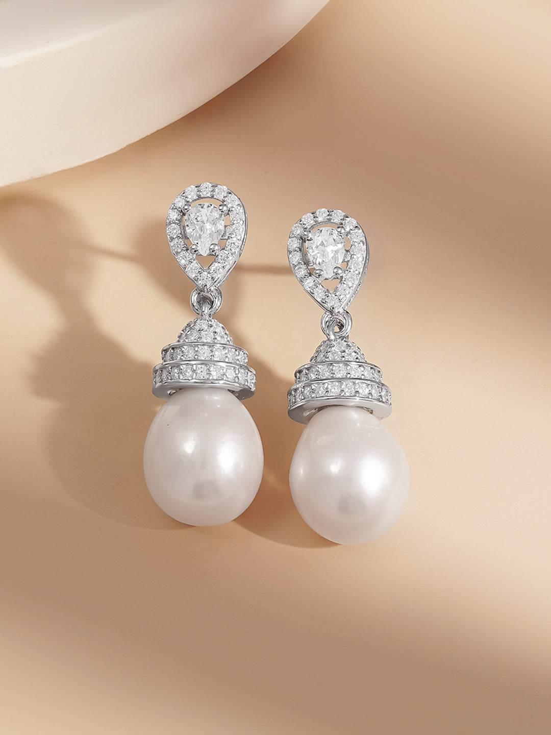 925 Fine Silver Pearl Glow Drop Earrings Length-2.5 cm : Width-0.8 cm