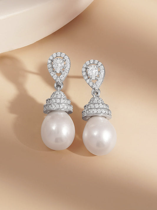 925 Fine Silver Pearl Glow Drop Earrings Length-2.5 cm : Width-0.8 cm